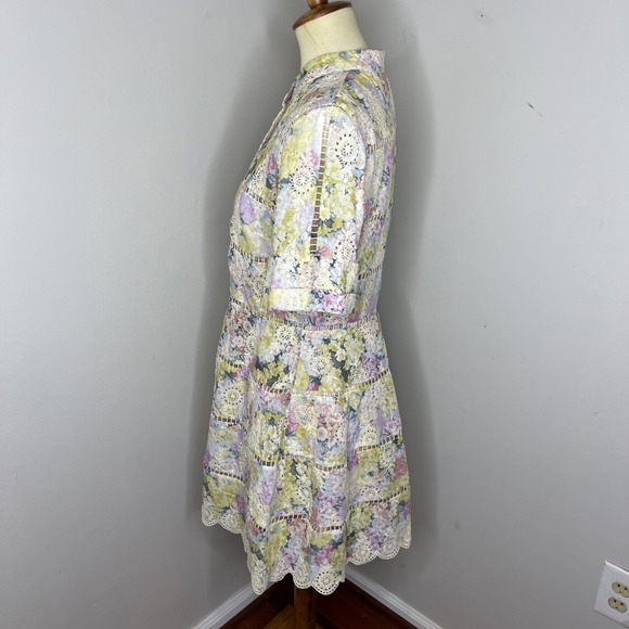 Zimmermann Valour Hydrangea-print‎ Cotton Dress in Light Yellow Sz 3 - Picture 3 of 10